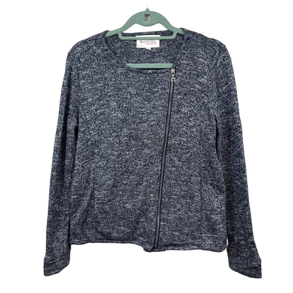 Turo by Vince Camuto Knit Sweater Women Size S Zip Long Sleeve Heathered Black‎